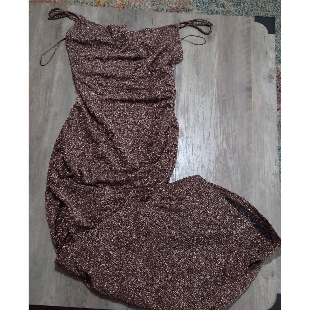 Showpo. Roma Ruched Cowl Neck Midi Dress Chocolate Brown Women Sz 8 NWT Formal